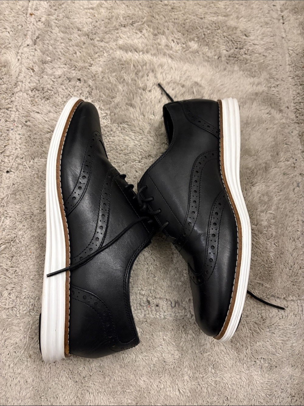 Cole Haan Black Wingtip Derbys with Contrast Sole